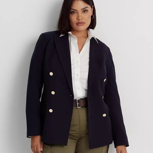 NWT Lauren Ralph Lauren Women's Plus Double Breasted Wool Crepe Blazer Sz 16W - Picture 1 of 10